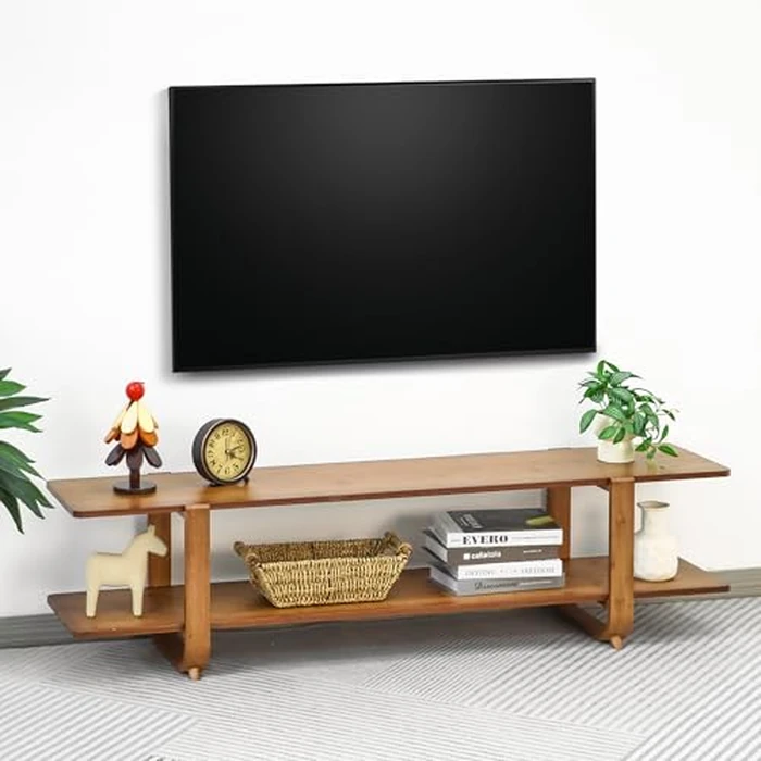 Mordchil HF Bamboo TV Stand for TVs up to 65", Accent Entertainment Center with Storage, Modern Console Table with Shelf, Media TV Stand for Living Room, Bedroom, 55"(L), Walnut by Mordchil HF - Image 1