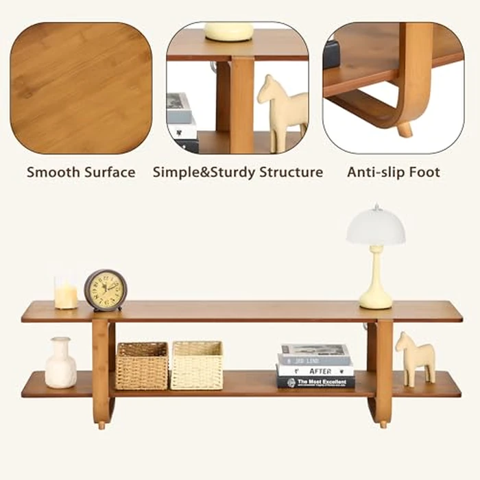 Mordchil HF Bamboo TV Stand for TVs up to 65", Accent Entertainment Center with Storage, Modern Console Table with Shelf, Media TV Stand for Living Room, Bedroom, 55"(L), Walnut by Mordchil HF - Image 4