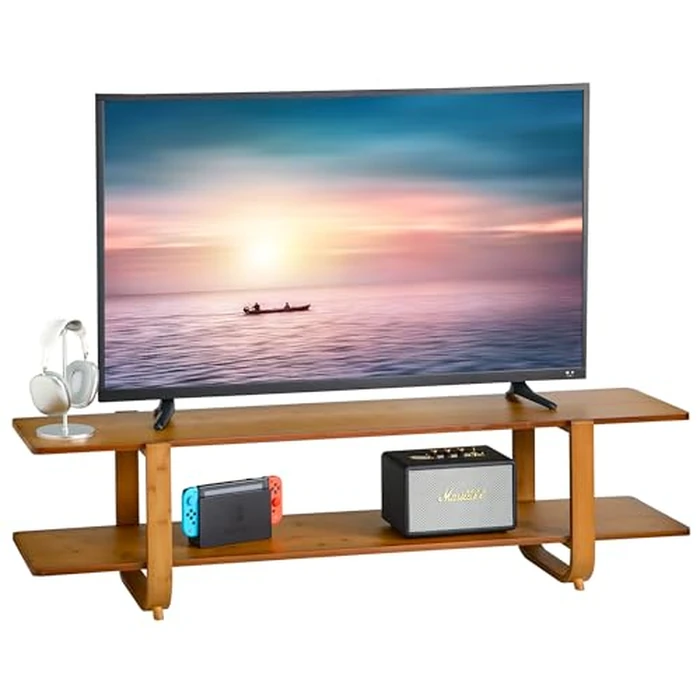Mordchil HF Bamboo TV Stand for TVs up to 65", Accent Entertainment Center with Storage, Modern Console Table with Shelf, Media TV Stand for Living Room, Bedroom, 55"(L), Walnut by Mordchil HF - Image 9