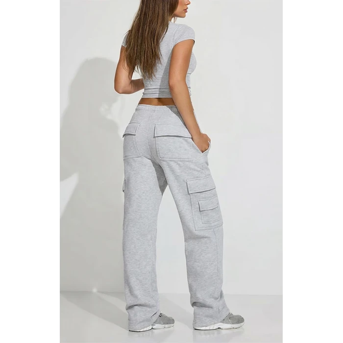 Waitfairy Cargo Sweatpants for Women Straight Leg Fleece Lined Joggers Women Barrel Baggy Sweat Pants for Girls Fall Outfits Grey S by Waitfairy - Image 4