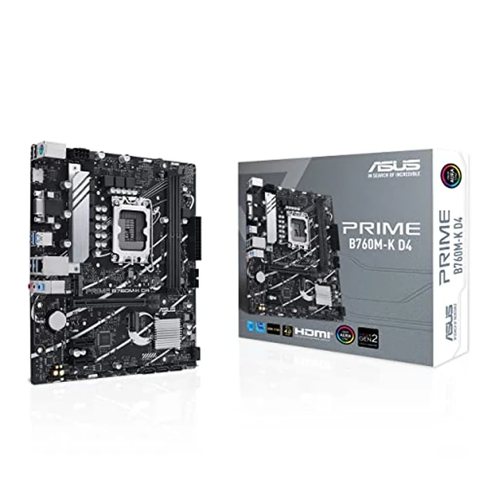 ASUS Prime B760M-K D4 Intel(R) B760 (LGA 1700)(13th and 12th Gen) mATX Motherboard, PCIe 4.0, Two PCIe 4.0 M.2 Slots, DDR4, Realtek 2.5Gb Ethernet, HDMI(R), SATA 6 Gbps, Front USB 3.2 Gen 1, Aura Sync by ASUS - Image 1