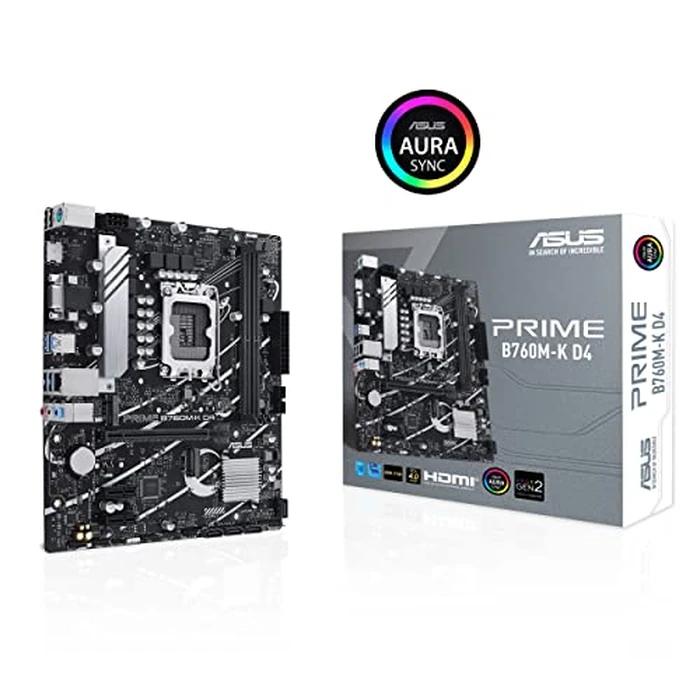 ASUS Prime B760M-K D4 Intel(R) B760 (LGA 1700)(13th and 12th Gen) mATX Motherboard, PCIe 4.0, Two PCIe 4.0 M.2 Slots, DDR4, Realtek 2.5Gb Ethernet, HDMI(R), SATA 6 Gbps, Front USB 3.2 Gen 1, Aura Sync by ASUS - Image 2