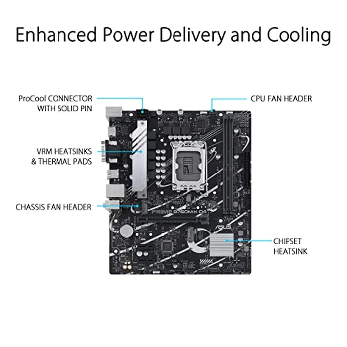 ASUS Prime B760M-K D4 Intel(R) B760 (LGA 1700)(13th and 12th Gen) mATX Motherboard, PCIe 4.0, Two PCIe 4.0 M.2 Slots, DDR4, Realtek 2.5Gb Ethernet, HDMI(R), SATA 6 Gbps, Front USB 3.2 Gen 1, Aura Sync by ASUS - Image 3