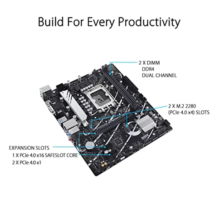 ASUS Prime B760M-K D4 Intel(R) B760 (LGA 1700)(13th and 12th Gen) mATX Motherboard, PCIe 4.0, Two PCIe 4.0 M.2 Slots, DDR4, Realtek 2.5Gb Ethernet, HDMI(R), SATA 6 Gbps, Front USB 3.2 Gen 1, Aura Sync by ASUS - Image 5