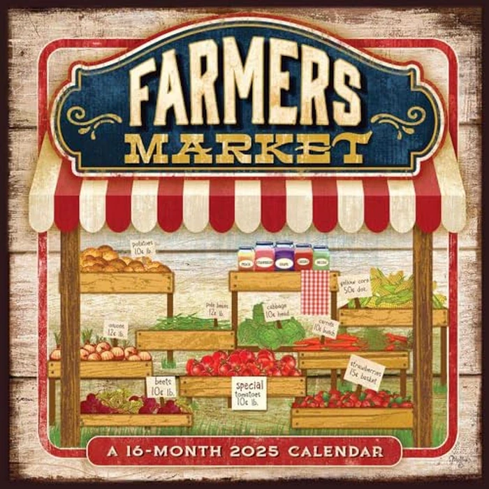 Farmer's Market | 2025 12 x 24 Inch Monthly Square Wall Calendar | Featuring the Artwork of Mollie B. | Hopper Studios | Food Artwork by BrownTrout - Used - Acceptable condition - CA$3.63