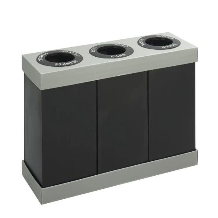 Safco Trash Can Recycle Bin Combo, 28 Gallon Each (3 Bin), At Your Disposal Recycling Center, Black/Grey by Safco - Image 1