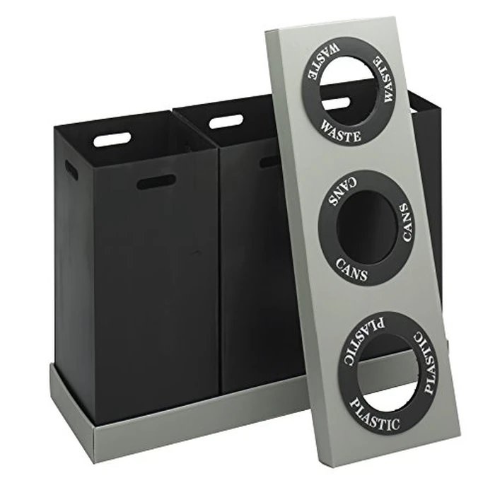 Safco Trash Can Recycle Bin Combo, 28 Gallon Each (3 Bin), At Your Disposal Recycling Center, Black/Grey by Safco - Image 3