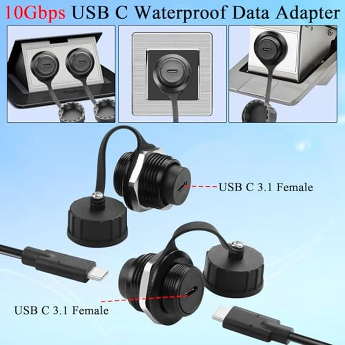 QIANRENON 10Gbps USB C Waterproof Data Adapter USB Type C 3.1 Female to Female Panel Mount Waterproof Connector USB C Feedthrough Bulkhead Mount Socket 50V/1.5A, for Outdoor Data Transfer/Charging by QIANRENON - Image 2