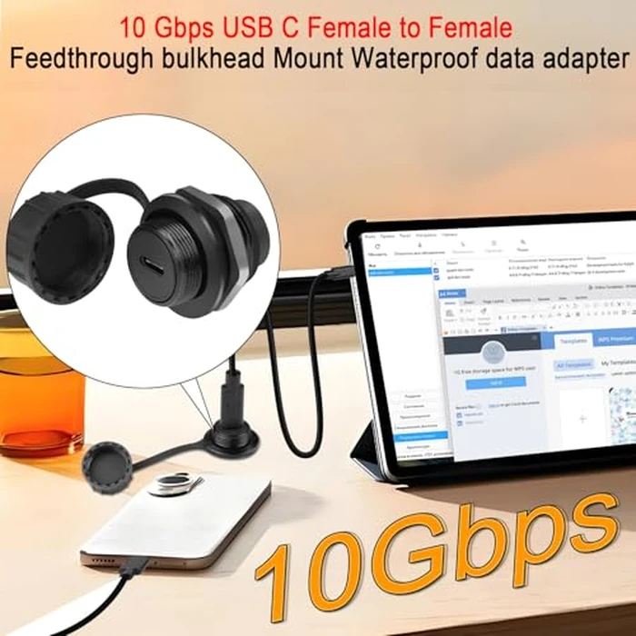 QIANRENON 10Gbps USB C Waterproof Data Adapter USB Type C 3.1 Female to Female Panel Mount Waterproof Connector USB C Feedthrough Bulkhead Mount Socket 50V/1.5A, for Outdoor Data Transfer/Charging by QIANRENON - Image 3