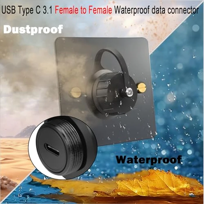 QIANRENON 10Gbps USB C Waterproof Data Adapter USB Type C 3.1 Female to Female Panel Mount Waterproof Connector USB C Feedthrough Bulkhead Mount Socket 50V/1.5A, for Outdoor Data Transfer/Charging by QIANRENON - Image 5