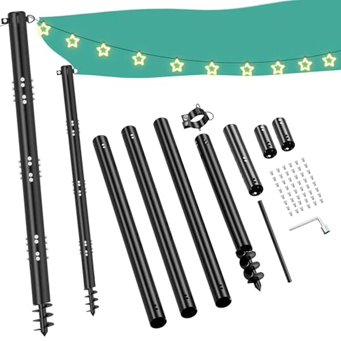 HAYOHRT 2 Pack 10Ft Shade Sail Poles with D-clamp Outdoor Sun Shade Cloth Pole Kit Heavy Duty Metal Post for Sun Shade Sail String Light Garden Yard Backyard Ground Grassland by HAYOHRT - Used - Very Good condition - US$119.99