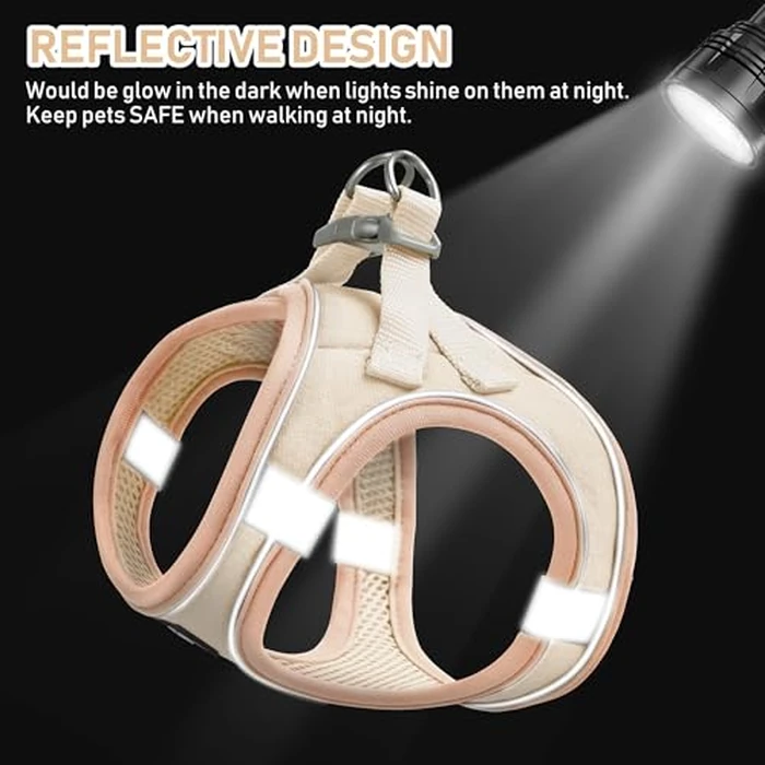 GAMUDA Small Pet Harness Collar and Leash Set, Step in No Chock No Pull Linen Fabric Soft Mesh Dog Vest Harnesses Reflective for Dogs Puppy Cats Kitten Rabbit (Khaki, S) by GAMUDA - Image 4