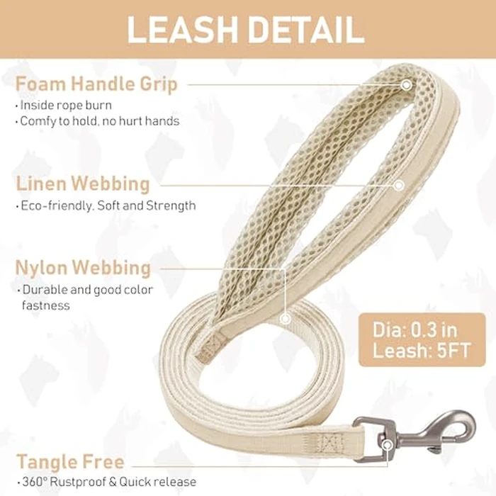 GAMUDA Small Pet Harness Collar and Leash Set, Step in No Chock No Pull Linen Fabric Soft Mesh Dog Vest Harnesses Reflective for Dogs Puppy Cats Kitten Rabbit (Khaki, S) by GAMUDA - Image 5