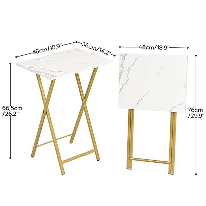 HOOBRO Folding TV Tray Tables, Set of 2 Side Table for Small Space, Portable Snack Tables for Eating at Couch, Stable Metal Frame Sofaside Table, Easy Assembly, Space Saving, Marble and Gold DM25BZ01 by HOOBRO - Image 4