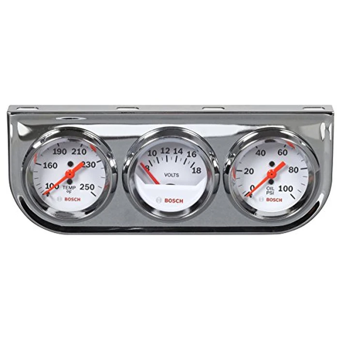 BOSCH SP0F000046 Style Line 2" Triple Gauge Kit (White Dial Face, Chrome Bezel) by Bosch - Used - Very Good condition