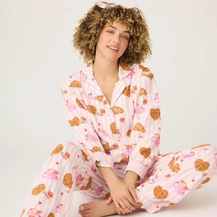 P.J. Salvage Women's Cotton Flannel Long-Sleeve Top, Pant and Headband 3-Piece Pajama Set, Pink, X-Large by PJ Salvage - Image 3