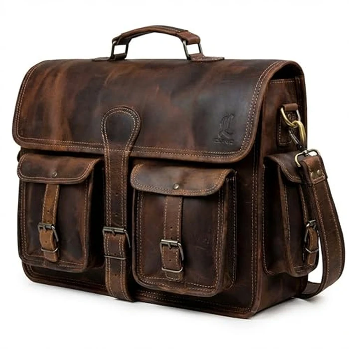 cuero Leather Messenger Bag for Men, 16 Inch Laptop Crossbody, Vintage Handmade Leather Shoulder Satchel Bag for Men, Full Grain Business Briefcase for Office/Work/Travel - Brown by cuero - Image 1