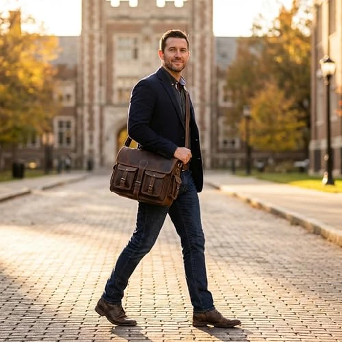 cuero Leather Messenger Bag for Men, 16 Inch Laptop Crossbody, Vintage Handmade Leather Shoulder Satchel Bag for Men, Full Grain Business Briefcase for Office/Work/Travel - Brown by cuero - Image 2