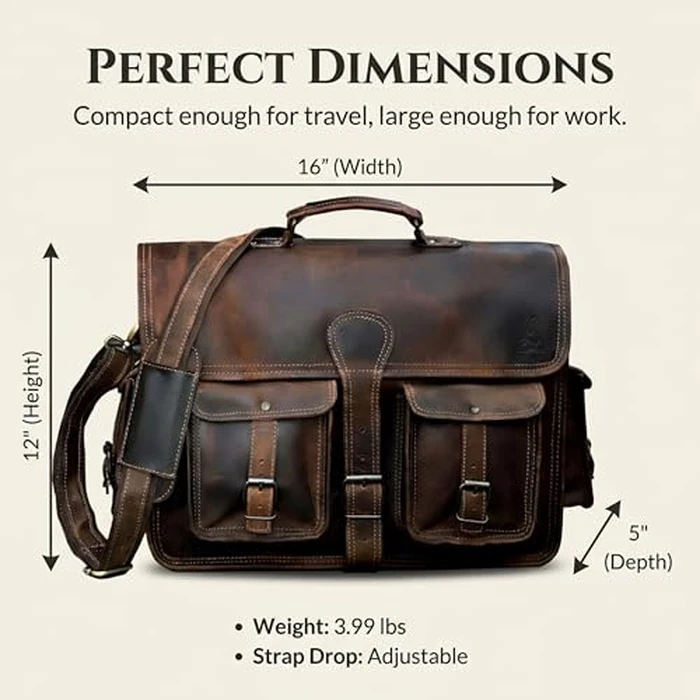 cuero Leather Messenger Bag for Men, 16 Inch Laptop Crossbody, Vintage Handmade Leather Shoulder Satchel Bag for Men, Full Grain Business Briefcase for Office/Work/Travel - Brown by cuero - Image 5