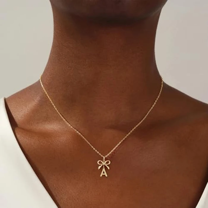 JIAOGE Initial Necklaces for Women - Letter J Initial Necklace for Girls Kids Bow Necklace Gold Necklace for Women 7 8 9 10 11 12 13 14 Year Old Girl Birthday Gifts for Teen Girl Gifts Trendy Stuff by JIAOGE - Image 2
