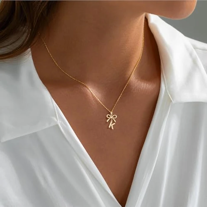 JIAOGE Initial Necklaces for Women - Letter J Initial Necklace for Girls Kids Bow Necklace Gold Necklace for Women 7 8 9 10 11 12 13 14 Year Old Girl Birthday Gifts for Teen Girl Gifts Trendy Stuff by JIAOGE - Image 3
