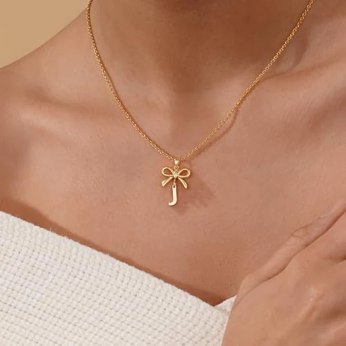 JIAOGE Initial Necklaces for Women - Letter J Initial Necklace for Girls Kids Bow Necklace Gold Necklace for Women 7 8 9 10 11 12 13 14 Year Old Girl Birthday Gifts for Teen Girl Gifts Trendy Stuff by JIAOGE - Image 4
