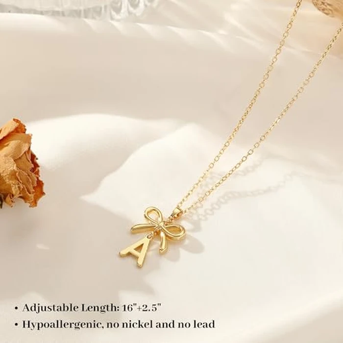 JIAOGE Initial Necklaces for Women - Letter J Initial Necklace for Girls Kids Bow Necklace Gold Necklace for Women 7 8 9 10 11 12 13 14 Year Old Girl Birthday Gifts for Teen Girl Gifts Trendy Stuff by JIAOGE - Image 6