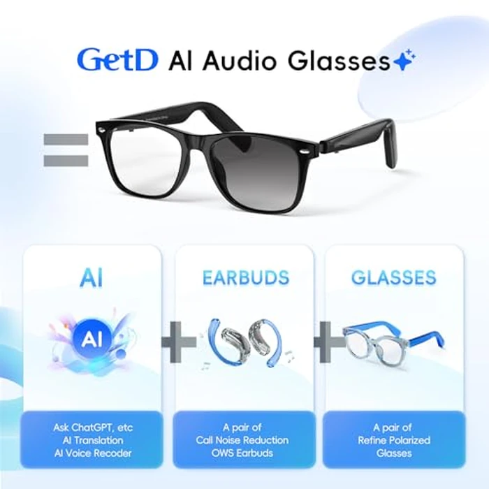 GetD 2026 AI Glasses for Men & Women, Smart Glasses Powered by ChatGPT, AI Real-time Translation with 145 Languages, 11H Music Play, Bluetooth Glasses with Photochromic Lens for Daily Use, Travel by GetD - Image 2