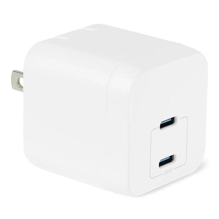 Amazon Basics 35W Fast Charging USB-C Nano GaN Wall Charger, 2-Port for Phones, Tablets, Charge 2 Devices Simultaneously, White by Amazon Basics - Used - Acceptable condition