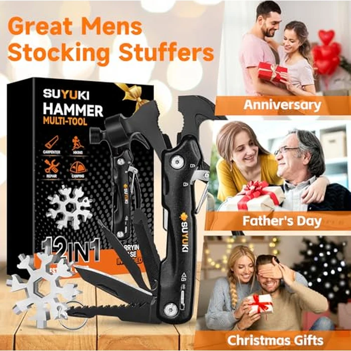 Gifts for Dad from Daughter Son, All in One Tools Hammer Multitool with Snowflake Multi-Tool, Stocking Stuffers for Adults Him, Gifts for Men, 12-in-1 Hammer Multitool by SUYUKI - Image 5