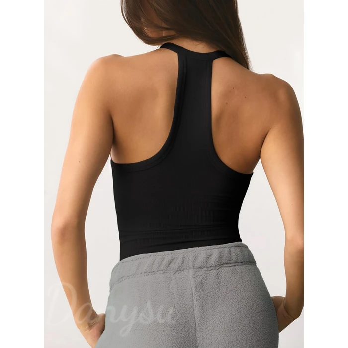 Danysu V Neck Racerback Tank Top for Women with Built in Bra Ribbed Long Tank Fitted Basic Cami Tops Black S by Danysu - Used - Like New condition