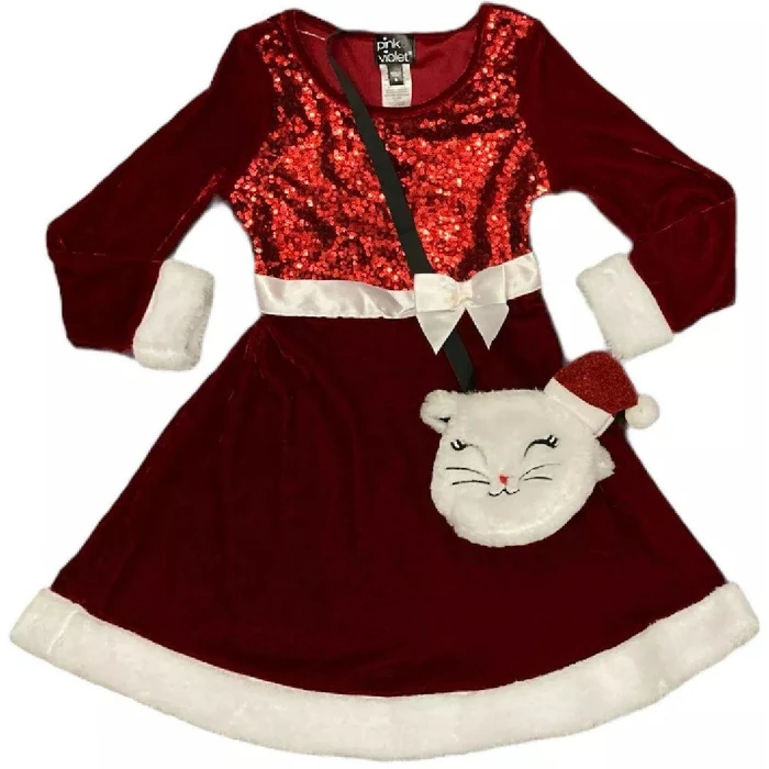 Pink & Violet Holiday Girl's Dress with Cat Purse 4T - Red by Pink & Violet - Refurbished - Brand New condition - US$15.49