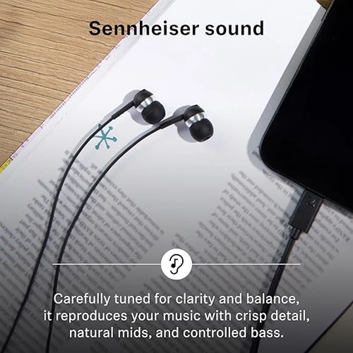 Sennheiser CX 80U - Wired in-Ear Headphones, USB C Connection, in-line One-Button Smart Remote with Microphone, Closed Earbuds for Passive Noise Cancelling - Black by Sennheiser - Image 2