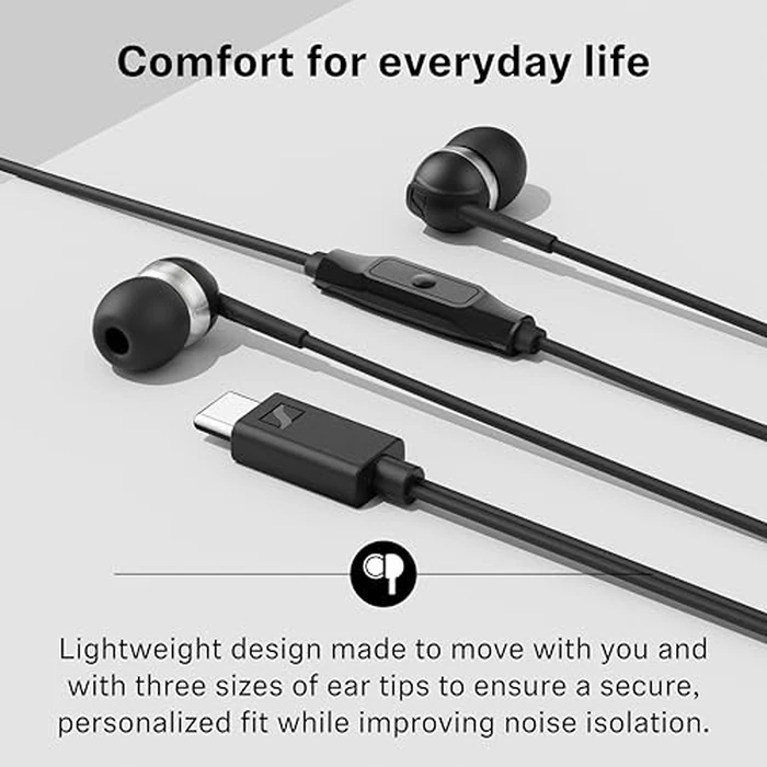 Sennheiser CX 80U - Wired in-Ear Headphones, USB C Connection, in-line One-Button Smart Remote with Microphone, Closed Earbuds for Passive Noise Cancelling - Black by Sennheiser - Image 4