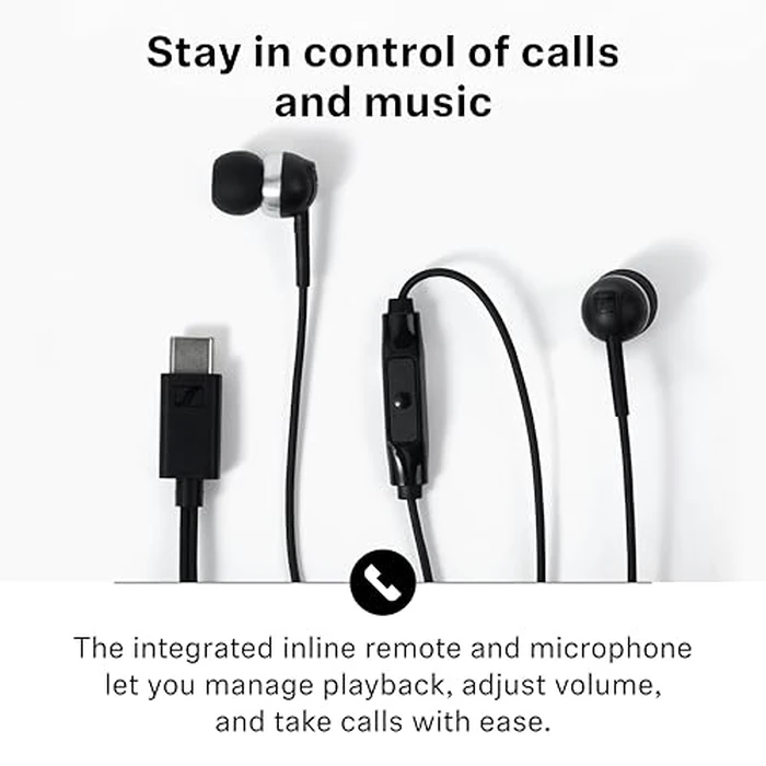 Sennheiser CX 80U - Wired in-Ear Headphones, USB C Connection, in-line One-Button Smart Remote with Microphone, Closed Earbuds for Passive Noise Cancelling - Black by Sennheiser - Image 5