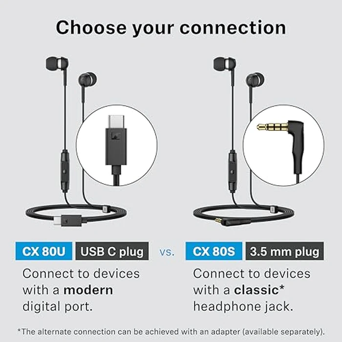 Sennheiser CX 80U - Wired in-Ear Headphones, USB C Connection, in-line One-Button Smart Remote with Microphone, Closed Earbuds for Passive Noise Cancelling - Black by Sennheiser - Image 6