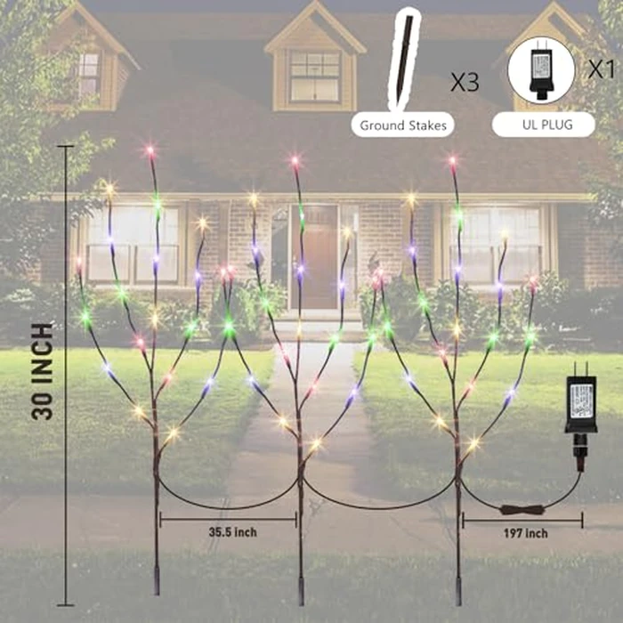 EAMBRITE Lighted Brown Branches, 3PK 30 inch Lighted Branches with 60 Multicolor Lights Waterproof Plug in Willow Branch Lights for Outdoor Indoor Christmas Decor by EAMBRITE - Image 4