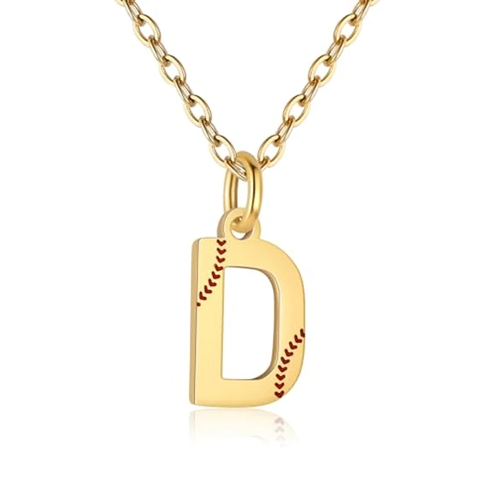 RUOOUY Softball Initial Necklace for Women 18K Gold Plated A-Z Letter Pendant Softball Jewelry Sports Accessories Christmas Gift for Girlfriend Daughter（D） by RUOOUY - Image 1