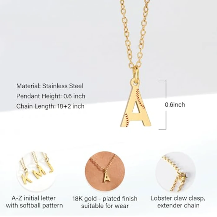 RUOOUY Softball Initial Necklace for Women 18K Gold Plated A-Z Letter Pendant Softball Jewelry Sports Accessories Christmas Gift for Girlfriend Daughter（D） by RUOOUY - Image 3
