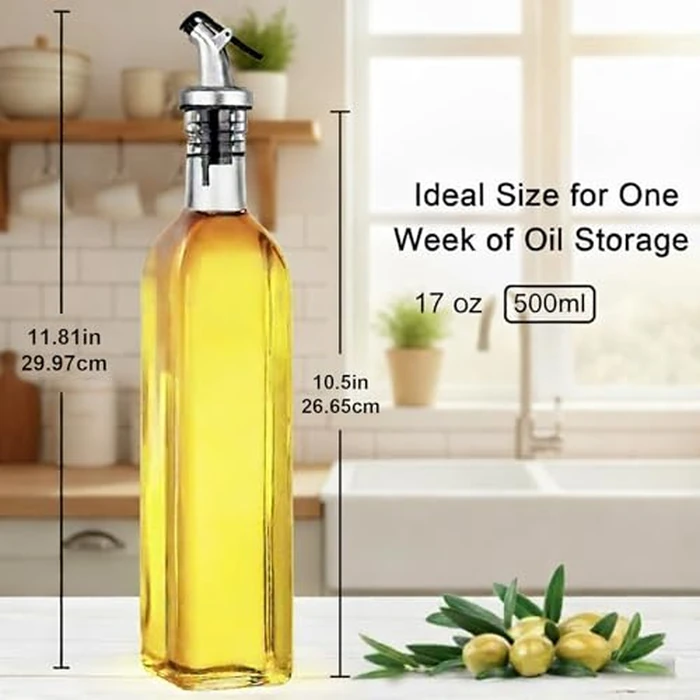 WERTIOO Oil Dispenser Bottle 4 Pack 17 OZ Glass Olive Oil and Vinegar Dispenser Set Oil Container with Funnel & Pen and Tag for Kitchen by WERTIOO - Image 3