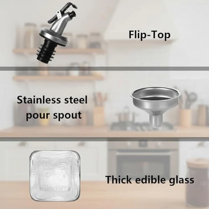 WERTIOO Oil Dispenser Bottle 4 Pack 17 OZ Glass Olive Oil and Vinegar Dispenser Set Oil Container with Funnel & Pen and Tag for Kitchen by WERTIOO - Image 4