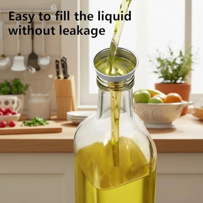 WERTIOO Oil Dispenser Bottle 4 Pack 17 OZ Glass Olive Oil and Vinegar Dispenser Set Oil Container with Funnel & Pen and Tag for Kitchen by WERTIOO - Image 5