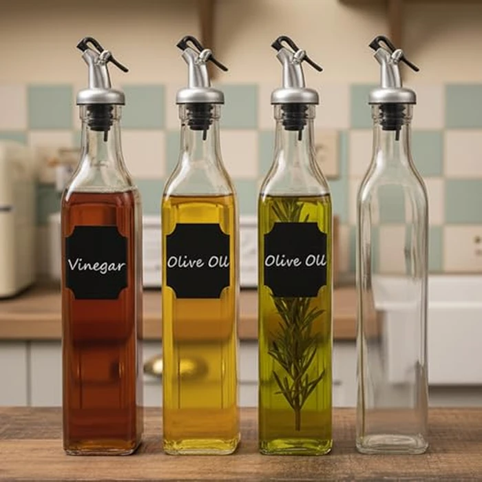 WERTIOO Oil Dispenser Bottle 4 Pack 17 OZ Glass Olive Oil and Vinegar Dispenser Set Oil Container with Funnel & Pen and Tag for Kitchen by WERTIOO - Image 8