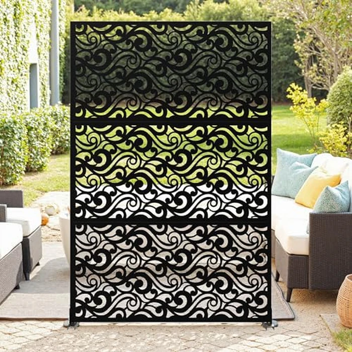 Outdoor Metal Privacy Screen 72" H x 47" W, Freestanding Decorative Fence and Room/Garden Divider with Stand, Weather-Resistant Privacy Screens and Panels for Patio Lawn Garden Deck Balcony, 3-Panel by CuisinSmart - Used - Like New condition