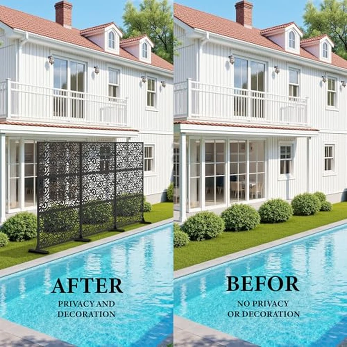 Outdoor Metal Privacy Screen 72" H x 47" W, Freestanding Decorative Fence and Room/Garden Divider with Stand, Weather-Resistant Privacy Screens and Panels for Patio Lawn Garden Deck Balcony, 3-Panel by CuisinSmart - Image 6