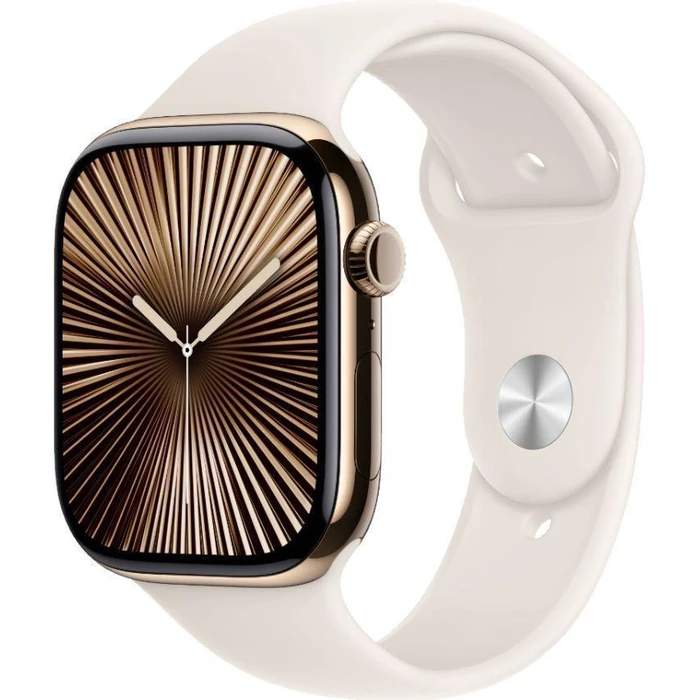 Apple Watch Series 10 (Cellular + GPS) - 64GB - 42mm - Gold Titanium Case with Starlight Rubber Sport Band - S/M Size by Apple - Image 2