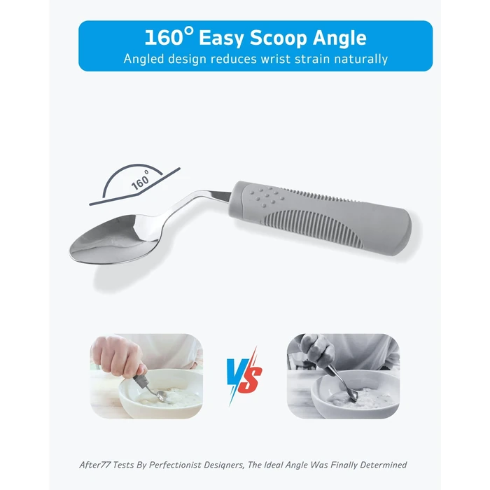 BaseSmall Adaptive Utensils (4-Piece Kitchen Set) Weighted 7 oz - 42 degrees Angled Utensils for Parkinson's Patients, Hand Tremors, Arthritis & Elderly - Weighted Silverware for Hand Tremors (Left Handed) by BaseSmall - Image 6