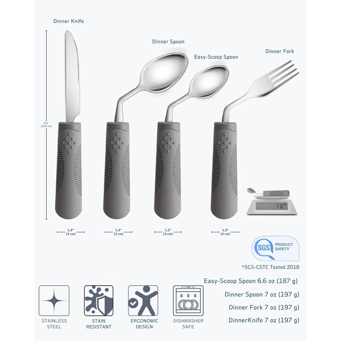 BaseSmall Adaptive Utensils (4-Piece Kitchen Set) Weighted 7 oz - 42 degrees Angled Utensils for Parkinson's Patients, Hand Tremors, Arthritis & Elderly - Weighted Silverware for Hand Tremors (Left Handed) by BaseSmall - Image 7