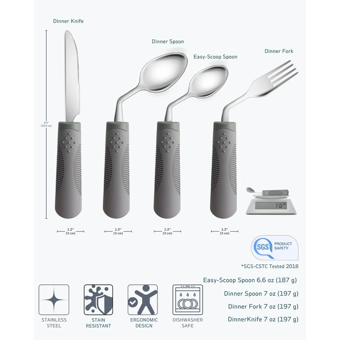 BaseSmall Adaptive Utensils (4-Piece Kitchen Set) Weighted 7 oz - 42 degrees Angled Utensils for Parkinson's Patients, Hand Tremors, Arthritis & Elderly - Weighted Silverware for Hand Tremors (Left Handed) by BaseSmall - Image 8