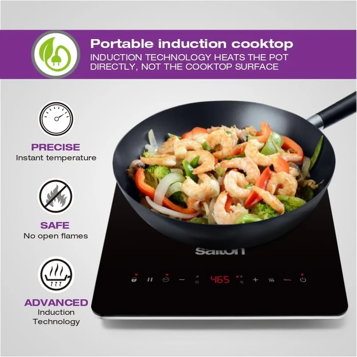 Salton Slim Induction Cooktop| 300-1500W | 10 Cooking Levels 60 degreesC to 240 degreesC (140 degreesF to 465 degreesF) | Energy Efficient | Easy-To-Clean | Timer with Auto Shut-Off | ID2066 by Salton - Image 3